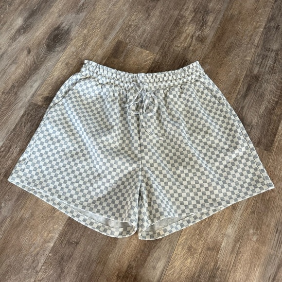 NWT! Anniewear Terrycloth High-Waisted Checkered Pull-On Drawstring Shorts - Picture 7 of 7